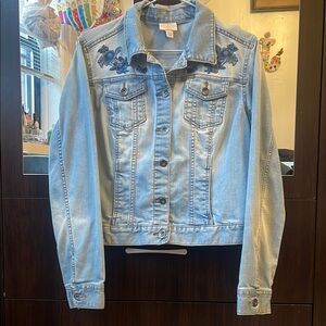 Light Blue Denim Jacket with Floral Embroidery